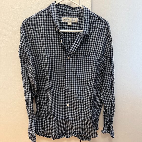 Old Navy Everyday Shirt Built In Flex Regular Fit Blue Plaid Button Down Large - Picture 1 of 2